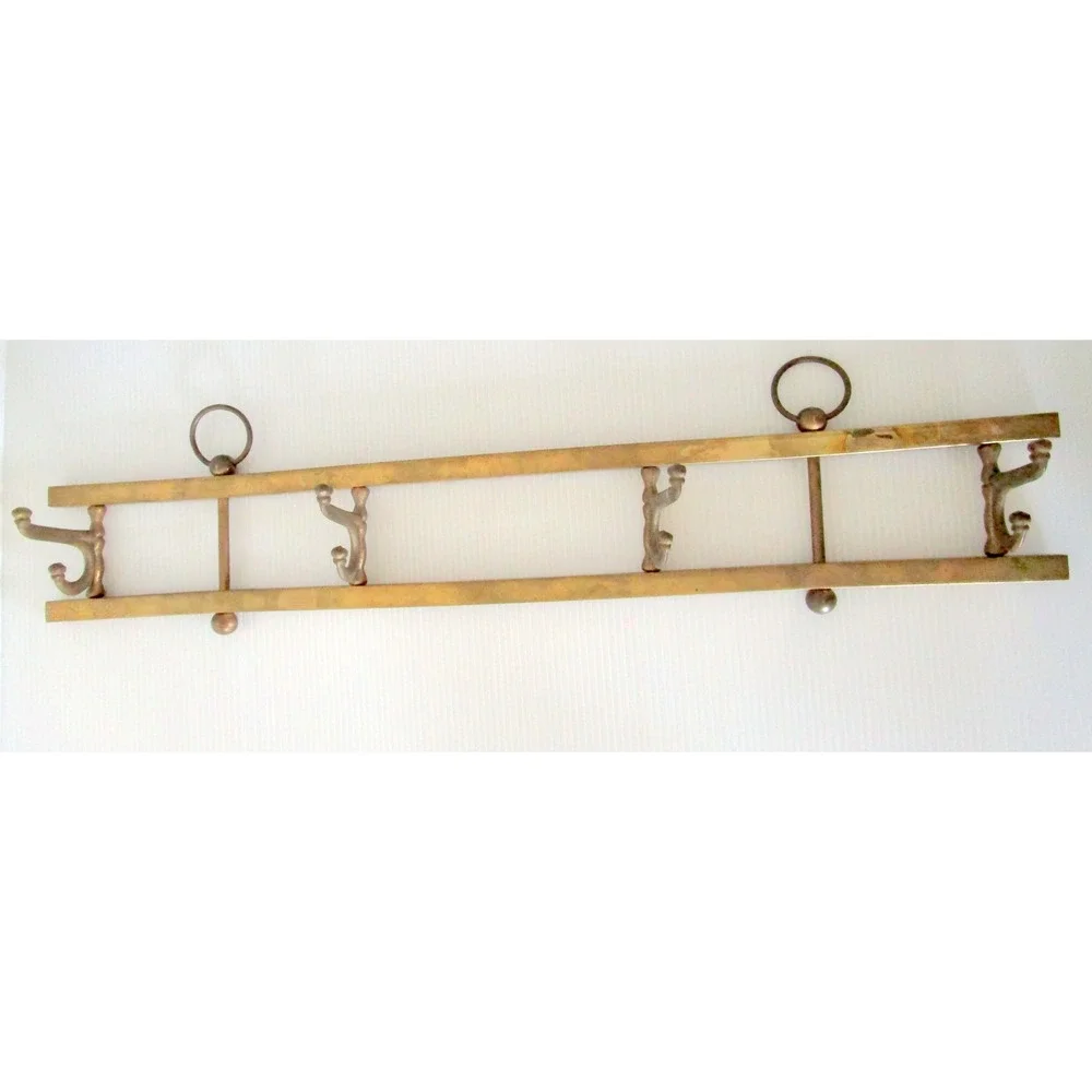 Vintage Brass Hook Rack with 4 Swiveling Double Hooks Coat Hat Towel